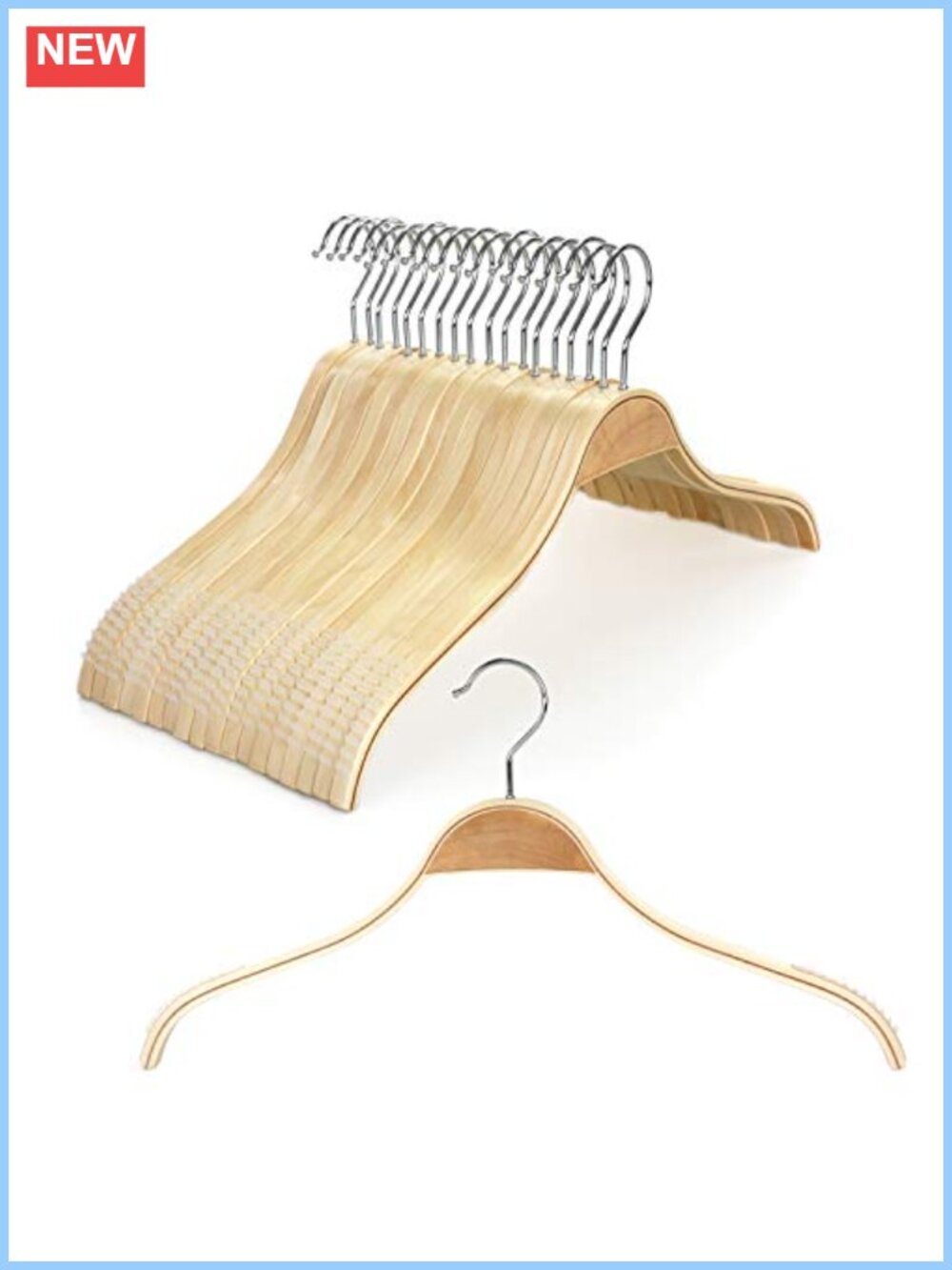 18 Pack Natural Wood Hangers Non-Slip Rubber Grips Ergonomic 360 Rotating Hook